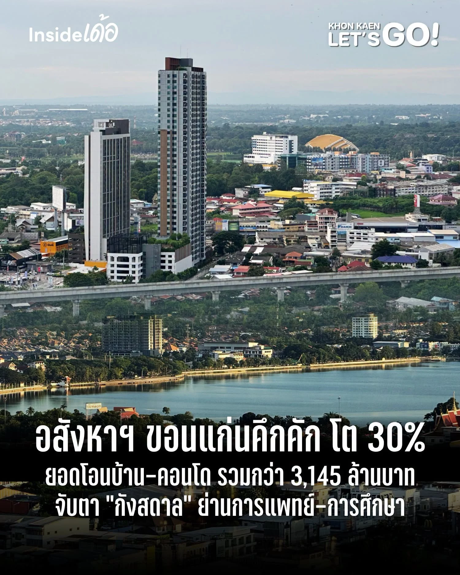 อสังหาฯ ขอนแก่นคึกคัก ยอดโอนที่อยู่อาศัยไตรมาสแรกโต 30.3% จับตา “กังสดาล” ย่านการแพทย์ – การศึกษาที่กำลังเติบโต